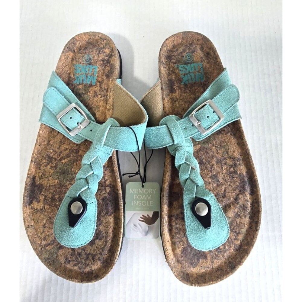 Muk Luks Women’s Braided Thong Sandals Turquoise Size 9 Memory Foam Footbed